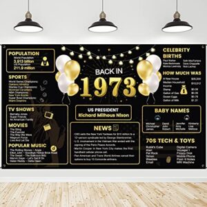 roetyce 1973 50th birthday decorations for men women, vintage back in 1973 black gold birthday backdrop banner, extra large 50 years old birthday poster photo background party supplies outdoor/indoor