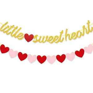 little sweetheart banner red pink heart garlands gold glitter valentine’s day 1st birthday party baby shower decoration