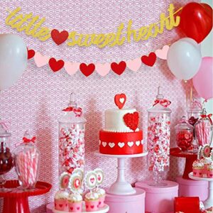 Little Sweetheart Banner Red Pink Heart Garlands Gold Glitter Valentine's Day 1st Birthday Party Baby Shower Decoration