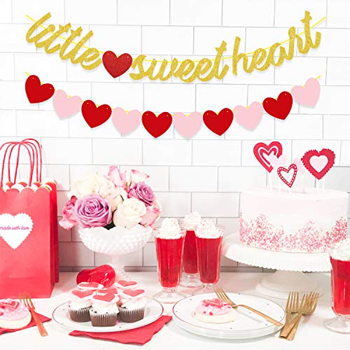 Little Sweetheart Banner Red Pink Heart Garlands Gold Glitter Valentine's Day 1st Birthday Party Baby Shower Decoration