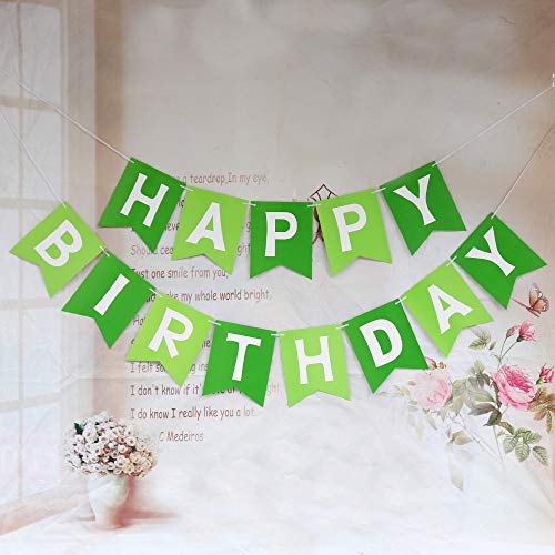 Green Happy Birthday Banner With White Letters, Swallowtail Design Hanging Signs Party Decorations