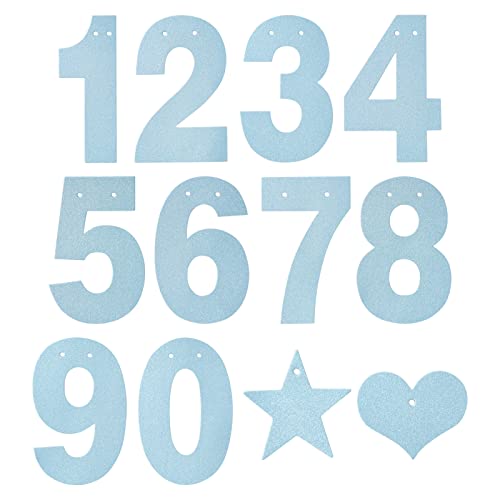 Blue Glitter Custom Banner Kit with 3x Letters Set, 2x Numbers 0-9, 10 Hearts, 10 Stars, DIY Pennant Garland for Birthday Party Decorations, Wedding Supplies (125 Pcs)