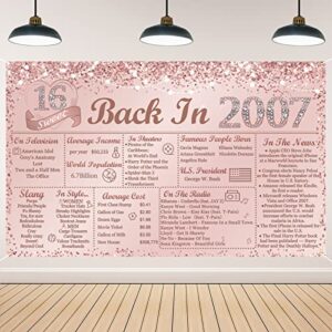 vlipoeasn sweet 16 birthday decorations for girls, rose gold glitter back in 2007 birthday backdrop banner, 70.86 x 43.3inch pink 16 years old party poster supplies