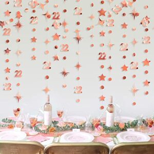rose gold 22nd birthday decorations number 22 circle dot star garland streamer bunting banner backdrop for womens feeling 22 twenty two year old birthday happy 22th anniversary party supplies
