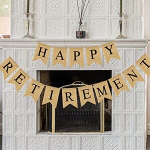 CROWNOS Happy Retirement Banner Burlap Women Men Retirement Banner for Retirement Party Decorations