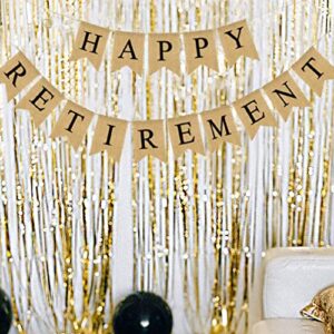 CROWNOS Happy Retirement Banner Burlap Women Men Retirement Banner for Retirement Party Decorations