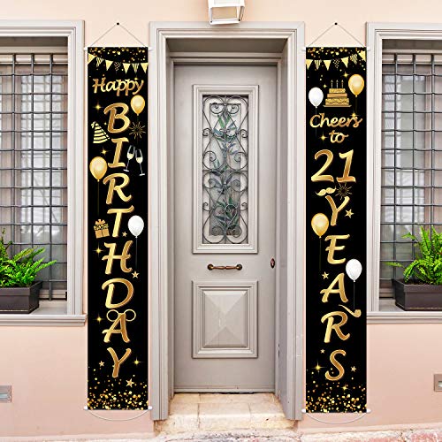 2 Pieces Birthday Party Decorations Cheers to Years Banner Welcome Porch Sign for Birthday Supplies (Happy 21st Birthday)