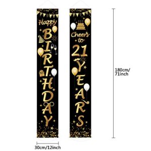 2 Pieces Birthday Party Decorations Cheers to Years Banner Welcome Porch Sign for Birthday Supplies (Happy 21st Birthday)