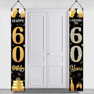 60th birthday door banner decorations for men women, black gold happy 60 birthday cheers to 60th year porch sign party supplies, sixty birthday banner decor for outdoor indoor