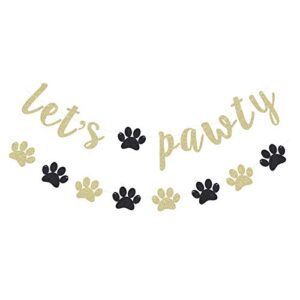 gold glitter let’s pawty banner pet birthday party paper sign cat birthday backdrops decorations