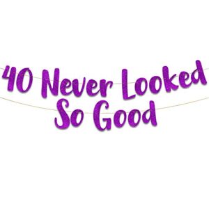 40 never looked so good purple glitter banner – 40th birthday party decorations, supplies and gifts