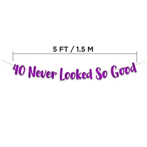 40 Never Looked So Good Purple Glitter Banner - 40th Birthday Party Decorations, Supplies and Gifts