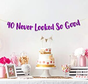 40 Never Looked So Good Purple Glitter Banner - 40th Birthday Party Decorations, Supplies and Gifts