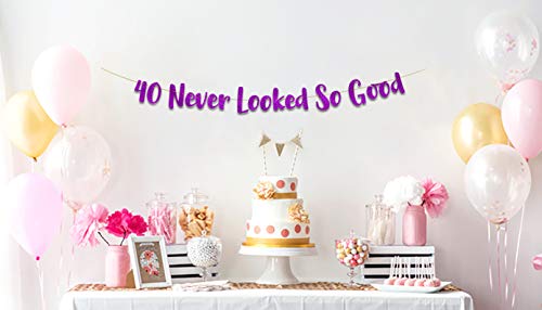 40 Never Looked So Good Purple Glitter Banner - 40th Birthday Party Decorations, Supplies and Gifts