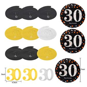 Yoaokiy 30th Anniversary Party Decorations Kit, 30th Wedding Anniversary Decorations Supplies, Including Gold Happy 30th Anniversary Banner / 9Pcs Hanging Swirl / 6Pcs Poms