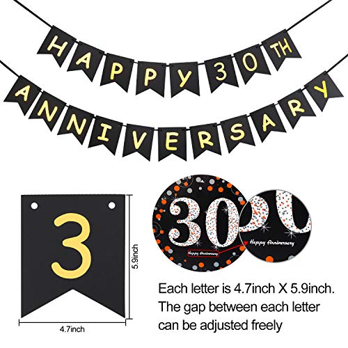 Yoaokiy 30th Anniversary Party Decorations Kit, 30th Wedding Anniversary Decorations Supplies, Including Gold Happy 30th Anniversary Banner / 9Pcs Hanging Swirl / 6Pcs Poms