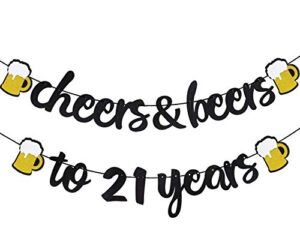21th birthday decorations,cheers & beers to 21 years banner black glitter banner for 21th birthday backdrop wedding aniversary party supplies decorations – prestrung