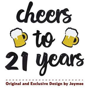 21th Birthday Decorations,Cheers & Beers to 21 Years Banner Black Glitter Banner for 21th birthday Backdrop Wedding Aniversary Party Supplies Decorations - PRESTRUNG