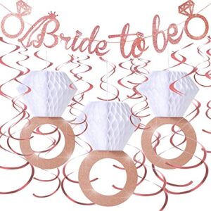 bachelorette party decorations engagement wedding hen party rose gold glitter diamond ring hanging swirl decorations and bridal will be banner bridal shower supplies