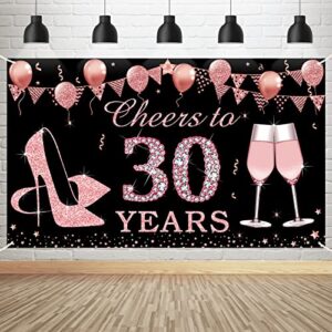 kauayurk 30th birthday decorations cheers to 30 years banner, rose gold 30 year old birthday backdrop decor for women, large thirty birthday poster party supplies