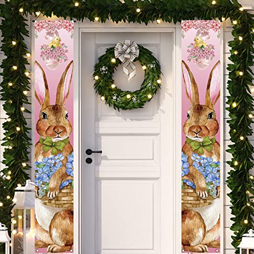 Happy Easter Decorations Easter Bunny Font Porch Weclome Sign Easter Rabbit Banner Religious Jesus Easter Decoration and Supplies for Home Party