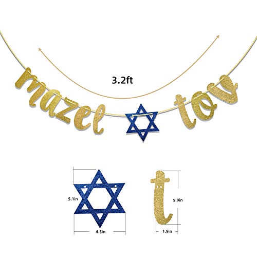 Mazel Tov Glitter Banner Sign,Bar Mitzvah, Jewish Decor,Bridal Shower,Engagement Party,Congratulations,Wedding Party Banner (Gold & Blue)