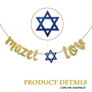 Mazel Tov Glitter Banner Sign,Bar Mitzvah, Jewish Decor,Bridal Shower,Engagement Party,Congratulations,Wedding Party Banner (Gold & Blue)