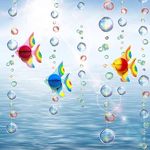 Under The Sea 3D Colorful Tropical Fish Bubble Garland Party Decorations Hanging Bubble Garlands Streamer Banner Backdrop Decor for Ocean Coral Reef Little Mermaid Birthday Wedding Party Supplies