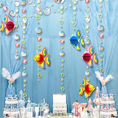 Under The Sea 3D Colorful Tropical Fish Bubble Garland Party Decorations Hanging Bubble Garlands Streamer Banner Backdrop Decor for Ocean Coral Reef Little Mermaid Birthday Wedding Party Supplies