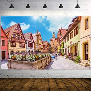 in the style of oktoberfest festival decorations, extra large bavarian street scenery sign poster festival background banner photo booth backdrop with rope festival party supplies, 70.8 x 43.3 inch()