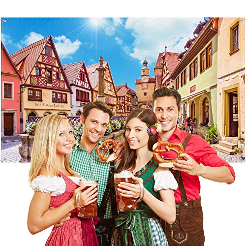 in The Style of Oktoberfest Festival Decorations, Extra Large Bavarian Street Scenery Sign Poster Festival Background Banner Photo Booth Backdrop with Rope Festival Party Supplies, 70.8 x 43.3 Inch()