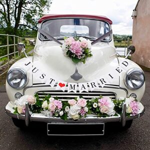 Just Married Car Decorations, JUST MARRIED Banner Wedding Bunting, Mr and Mrs Balloons, White Wedding Balloons, Rustic Wedding Backdrops for reception, Photo Booth Props Bridal Shower Decoration