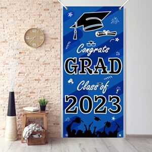 2023 Graduation Decorations, Class of 2023 Graduation Banner Porch Sign for Grad Party Supplies Blue and Black Graduation Party Decorations