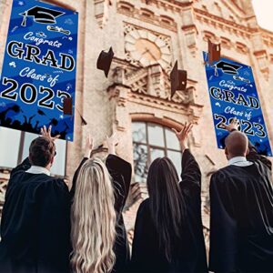 2023 Graduation Decorations, Class of 2023 Graduation Banner Porch Sign for Grad Party Supplies Blue and Black Graduation Party Decorations