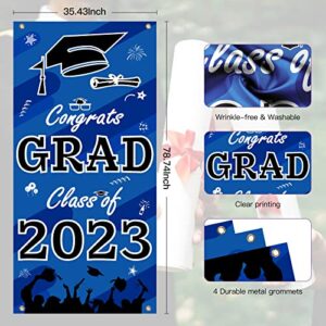 2023 Graduation Decorations, Class of 2023 Graduation Banner Porch Sign for Grad Party Supplies Blue and Black Graduation Party Decorations