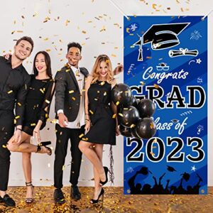 2023 Graduation Decorations, Class of 2023 Graduation Banner Porch Sign for Grad Party Supplies Blue and Black Graduation Party Decorations