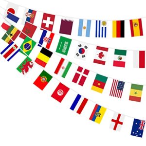 ahfulife world string flag bunting, 32 countries 2022 world cup flags banners double-sided polyester for, garden, bar, restaurant and party decoration