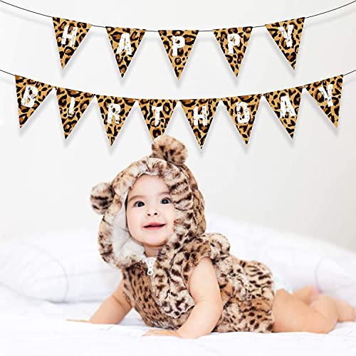 Kristin Paradise Leopard Print Happy Birthday Banner, Safari Party Sign, Jungle Animals Theme Decorations, Boy Girl Baby Shower Supplies, Bday Kids 1st First Decor