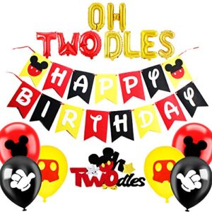 oh twodles balloons mickey mouse second birthday cake topper 2nd banner party supplies decorations photo prop for boy baby bday (twodles)