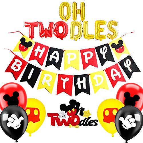 Oh Twodles Balloons Mickey Mouse Second Birthday Cake Topper 2nd Banner Party Supplies Decorations Photo Prop for Boy Baby Bday (Twodles)