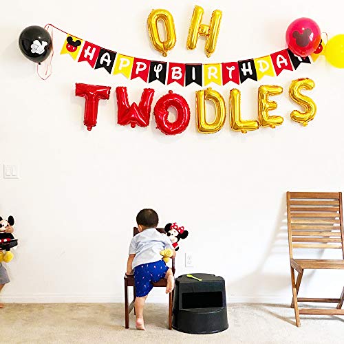 Oh Twodles Balloons Mickey Mouse Second Birthday Cake Topper 2nd Banner Party Supplies Decorations Photo Prop for Boy Baby Bday (Twodles)