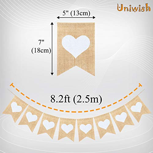 Uniwish Heart Banner Garland Wedding Engagement Party Decorations Valentines Day Anniversary Photo Props Vintage Rustic Burlap Love Hanging Bunting Sign