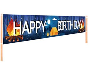 large camping happy birthday banner | camping birthday party supplies decorations | birthday camping party decorations for yard garden outdoor – 9.8 x 1.6ft