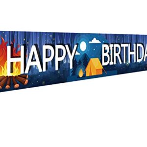 Large Camping Happy Birthday Banner | Camping Birthday Party Supplies Decorations | Birthday Camping Party Decorations for Yard Garden Outdoor - 9.8 x 1.6FT