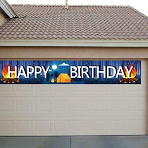 Large Camping Happy Birthday Banner | Camping Birthday Party Supplies Decorations | Birthday Camping Party Decorations for Yard Garden Outdoor - 9.8 x 1.6FT