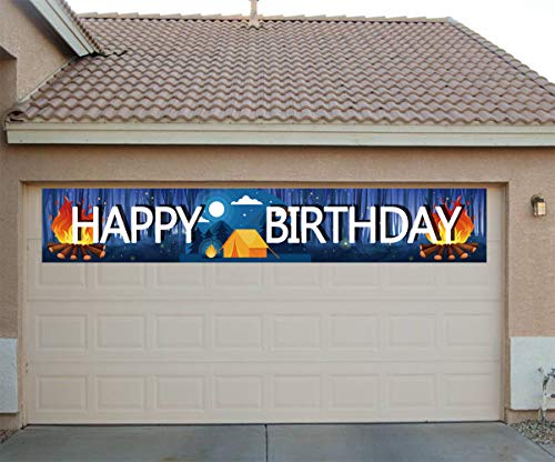 Large Camping Happy Birthday Banner | Camping Birthday Party Supplies Decorations | Birthday Camping Party Decorations for Yard Garden Outdoor - 9.8 x 1.6FT