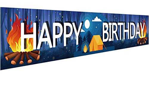 Large Camping Happy Birthday Banner | Camping Birthday Party Supplies Decorations | Birthday Camping Party Decorations for Yard Garden Outdoor - 9.8 x 1.6FT