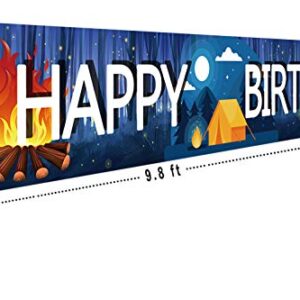 Large Camping Happy Birthday Banner | Camping Birthday Party Supplies Decorations | Birthday Camping Party Decorations for Yard Garden Outdoor - 9.8 x 1.6FT