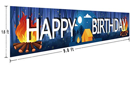 Large Camping Happy Birthday Banner | Camping Birthday Party Supplies Decorations | Birthday Camping Party Decorations for Yard Garden Outdoor - 9.8 x 1.6FT