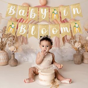 2 Pieces Baby in Bloom Shower Hanging Banner Decoration, Boho Burlap Flag Banner Garland Baby Room Decorations for Boys Girls, Gender Reveal Floral Theme Party Supplies Welcome Newborn Baby Decor